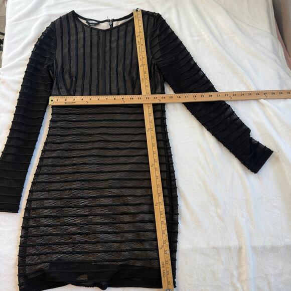 Bebe Black Mesh Bodycon Long Sleeve Mini Dress Glam Club Night Out Style - Picture 9 of 15